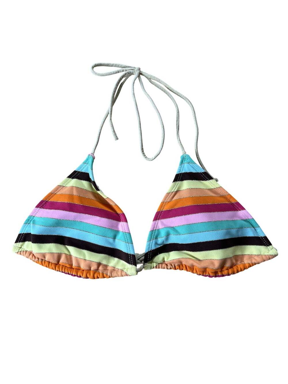 INMOCEAN Swim Top Womens S Multicolor Striped Triangle Lined Halter Adjustable